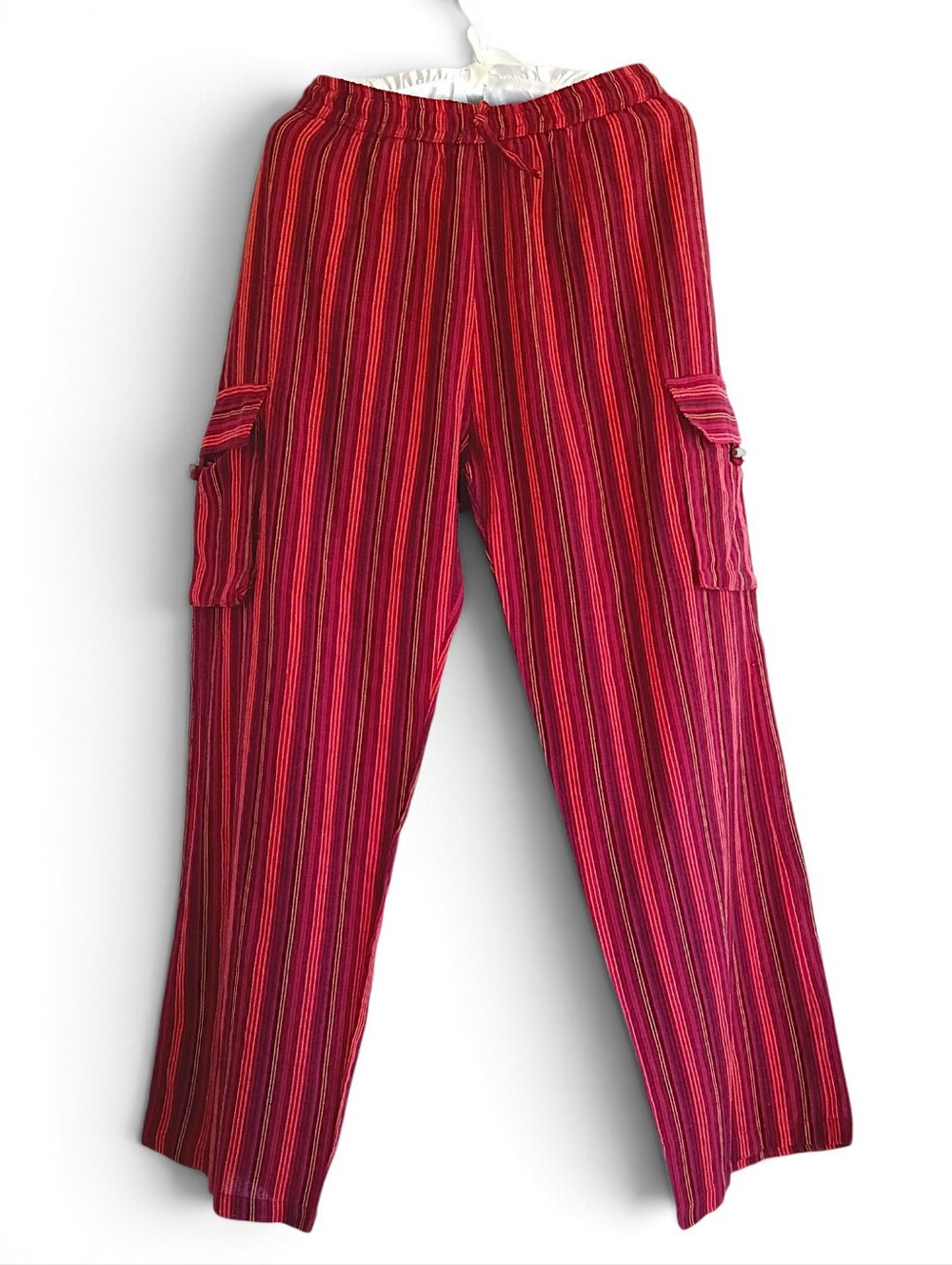 red striped cotton cargo trousers Boho Hippie Handmade In Nepal Lounge Pants XL